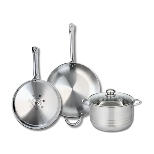 ELO 9881850 - Batería de cocina (3 piezas, juego de 2 sartenes de cocina 28 y 32 cm, 1 olla de 24 cm, Elo Profi Brillant, acero inoxidable, inducción