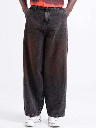 Image of The Indian Garage Co Men Skater Fit Solid Mid-Rise Jeans, Baggy Fit