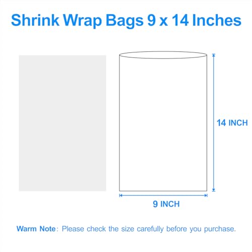 Image of Heat Shrink Wrap Bags 100Pcs 9x14 Inches Professional Grade POF Heat Shrink Wrap is Used to Store Wrap Embellished, Gift Baskets, Shoes, Jars, Industrial Grade PVC Shrink Wrap Bags Transparent
