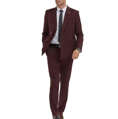 Men's Pinstripe Suit Jacket Slim Fit 2 Piece Stripe Suit Double Breasted Blazer Tuxedo for Wedding Prom Dinner2