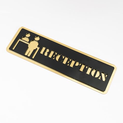 Image of Reception Oval Acrylic Signage Sticker - Self-Adhesive Front Desk Sign for Office, Hotel, Clinic, & Store & Black Gold Label for Glass & Smooth Surfaces