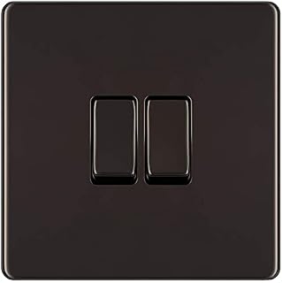 2 x Screwless Flat Plate Double Light Switch, Black Nickel, 2-Way, 10AX