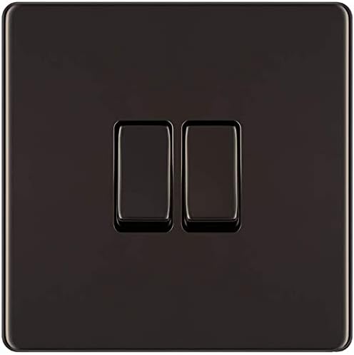 2 x Screwless Flat Plate Double Light Switch, Black Nickel, 2-Way, 10AX