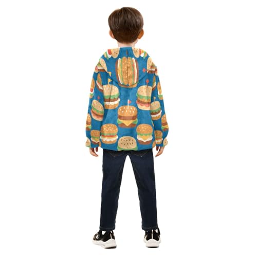 Burger Pattern with Flags Toddler Fleece Jacket Girl Boys Hooded Fleece Jacket Coat Warm Outwear Zip-up 3-10T4