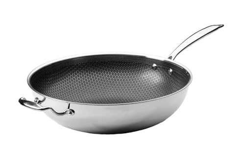 Frieling USA Black Cube Hybrid Stainless/Nonstick Cookware Wok with Helper Handle, 12 1/2-Inch