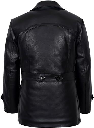 Image of Crafter Men's Kriegsmarine German Ww2 Dr Who Reefer Hide Leather Jacket Coat Four Button Leather Car Coat - Pea Coat for Mens