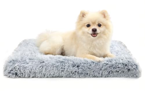 MDDK DY Hundebett, katzenbett, klein Hundekissen Waschbare, Flauschige Hundematte, Langer Plüsch, weiche Polsterung, multifunktional Hundekistenmatratze, Ombré-Grau,50x40x5cm