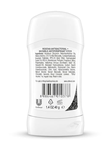 Image of Rexona Antibacterial+Invisible 48h Deodorant Stick, 40g, Long-Lasting Odor & Sweat Protection, Invisible Formula with No White Marks, Fresh Scent
