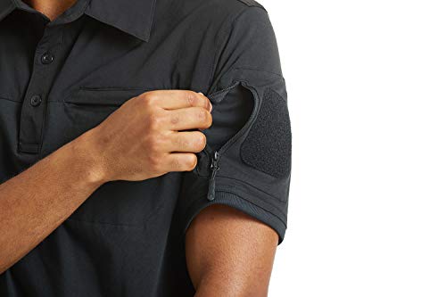 Camisa polo masculina de manga curta com bolsos e zíper CRYSULLY, Dark Gray, XX-Large