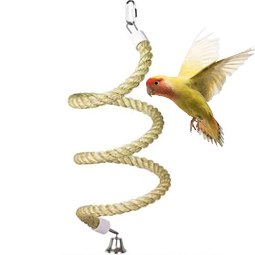 Image of Bird Spiral Rope Perch, Bird Hemp Rope Swing Perch, Bird Cage Stand Pole Accessories, Bird Standing Climbing Toy for Parrot Parakeet Budgies Lovebirds Cockatiels (Small)