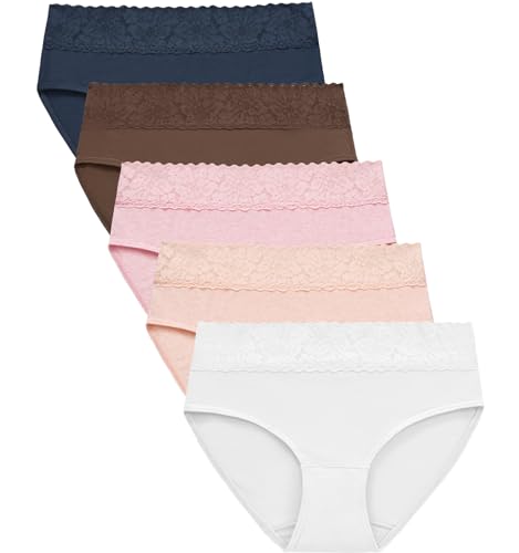 Image of RHYFF Womens Underwear Cotton Bikini Panties Lace Soft Hipster Panty Ladies Stretch Full Briefs 5 Pack
