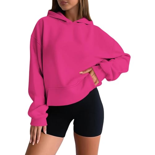 Hoodie Damen Pullover Sport Langarm Fleece Gefütterte Sweatshirt mit Kapuzze Slim Fit Freizeit Sport Langarmshirt Basic Kapuzenpullover Slim Fit Freizeit Hoodies Warme Casual Pulli (S)