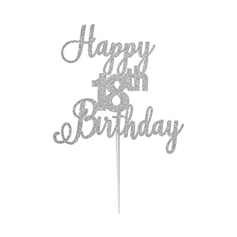 LissieLou Happy 18th Birthday Cake Topper in Pretty Glitter Card, Made in the UK - Silver Cover