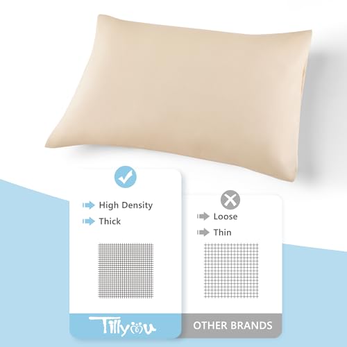 Image of TILLYOU Toddler Pillowcase 2 Pack with Envelope Closure,13 inch x 18 inch Silky Soft Microfiber Travel Kids Pillowcase for Boys and Girls, Khaki & Brown
