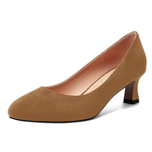 MOVINSTEPS Womens Dress Office Suede Slip On Round Toe Spool Low Heel Pumps Shoes 2 Inch
