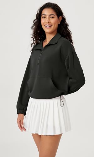 ODODOS Women's Modal Soft Cinchable Sweatshirts Half Zipper Funnel Neck Oversize Pullover with Pockets3