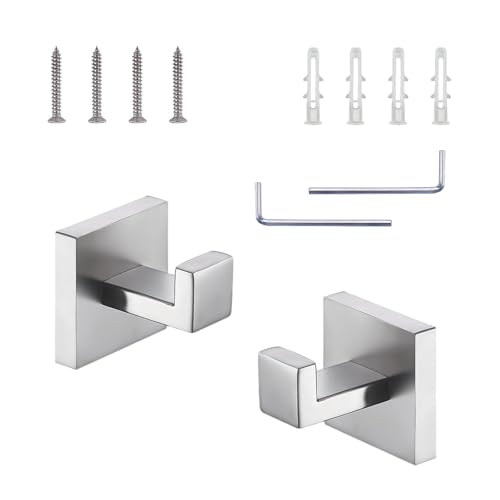 LINTRA 2 Pezzi Quadrati Ganci Asciugamani Bagno, Acciaio Inox Gancio Doccia, Trapano Gancio da Parete, con Chiave e Viti, per Bagno, Cucina