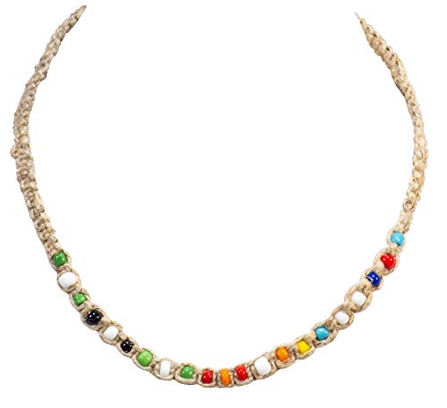 BlueRica Braided Hemp Cord Choker Necklace with Multi Color Beads