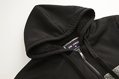 Facitisu Men's Winter Zip Up Hoodie Sherpa Fleece Sweatshirt Warm Thick heavyweight Coats Block Color Black & Grey 3X-Large3