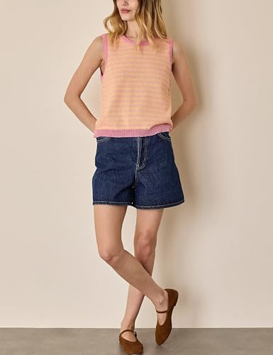 Image of Hongsui Women's Striped Color Block Sweater Vest Ribbed Knit Tank Tops Oversized Crewneck Pullover