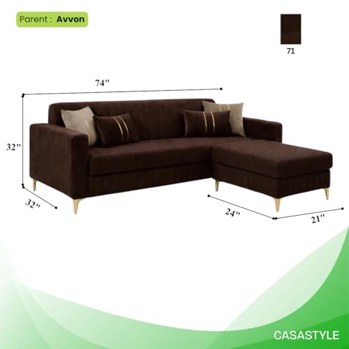 Image of CASASTYLE Noviq 4 Seater L Shape Sofa Set with Movable Ottoman | Flexible Left or Right Layout | Cozy Velvet Fabric | Soft Touch Seating | Modern Designer Sofa for Living Room (Dark Brown)
