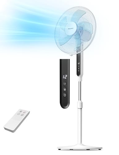 Pelonis Ventilador de Pie, Ventilador Silencioso de 40 cm con Mando a Distancia, 35 W DC Motor, 12 Velocidades y Temporizador 12H, Altura Ajustable 112-130 cm