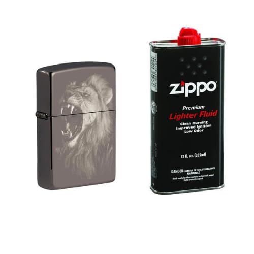Combo of Zippo Lion Design Windproof Pocket Lighter and 12 oz. Premium