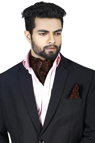 Image of BLACKSMITH Jacquard Microfiber Neckwear Ascot and Matching Pocket Square Set for Men