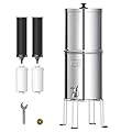AQUA CREST Gravity Water Filter System, 304 Stainless Steel Countertop System with 4 Filters and Anti-Slip Stand, Reduce Fluoride and Chlorine, 2.25G, for Home, Camping, RVing, Off-Grid, Emergencies