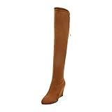 braune overknee stiefel kombinieren  Birdsight Damen Keilabsatz Overknee Stiefel High Heels Stretch Stiefel mit Reißverschluss 8cm Absatz Winter Langschaft Schuhe (Braun,38)