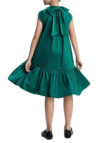 Verdusa Girl's Cute Bow A Line Ruffle Dress Sleeveless Pleated Satin Short Dresses