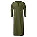 Mens Robe Long Sleeve Thobe Casual V Neck Gown Mens Kaftan Robe D-Green