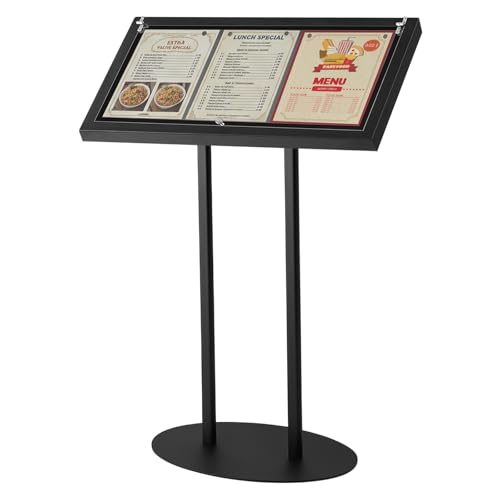 Otoolling Metal Enclosed Bulletin Menu Board, 3 x (8.5 x 11) Inches Freestanding Menu Stand Menus Holder Floor Standing, Pedestal Advertising Display with Cover, 14 Magnetic Clasp Included, Black