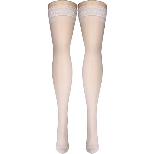 Image of Truform Sheer Compression Stockings, 15-20 mmHg, Women's Thigh High Length, 20 Denier, Ivory, Large
