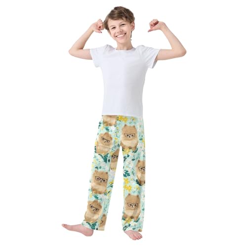 ZZXXB Lovely Pomeranian Flowers Boys Long Pants Soft Trousers Elastic Waist Kids Lounge Bottoms with Pockets S-XL3