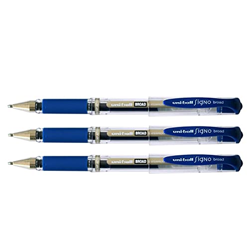 UNI-BALL Lot de 3 Rollers encre gel Signo Broad UM153C Grip Pte Large 1mm Bleu