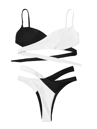 Lilosy Sexy Block High Cut Leg Thong Bikini Swimsuit Set Women Cheeky Bottom Tie Back Bathing Suit 2 Piece3