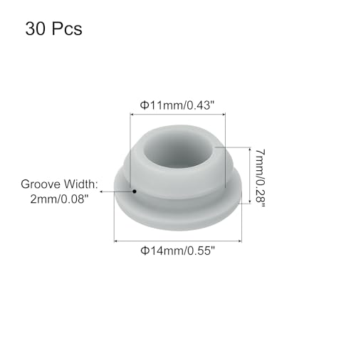 Image of MECCANIXITY 30pcs Silicone Snap in Locking Hole Plugs,11mm /0.4 Inch Mounting Diameter Narrow Groove Width 2mm Panel Seal Cover Round for Kitchen Bulkheads Waterproof Sealing Plugs Grey