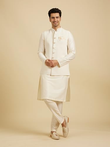 Image of Manyavar Men's Rayon Blend Textured Ethnic Jacket (1pc)