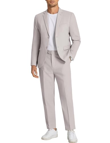 COOFANDY Men's 2 Piece Linen Cotton Suits Set Casual Linen Lightweight Suit Summer Beach Wedding