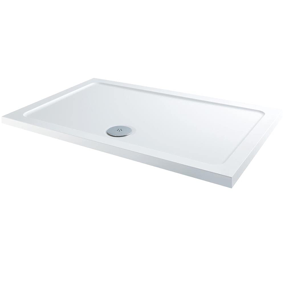 Milano White Lithic Low Profile Rectangular Shower Tray - 1200Mm X 760Mm