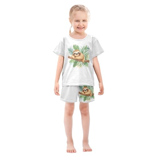 Sloth Tropical Pajama Set Short Sleeve Pajamas Shorts Sets Cotton PJS 2 Piece Clothes Set 5Y3