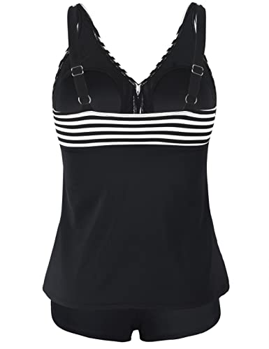 Septangle Women's Two Piece Swimsuit V Neck Tankini Bathing Suit for Big Bust Plus Size Swimwear with Boy Short3