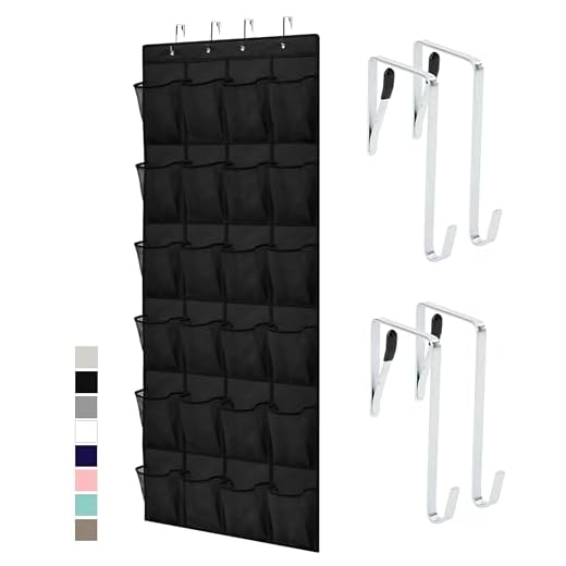 GORILLA GRIP Over the Door Shoe Organizer, 24 Large Breathable Mesh Pockets, Space Saving Hanging Storage Holder, Closet Rack Hanger Holds Up to 40 lbs, Hangs on Closets for Shoes, Accessories, Black