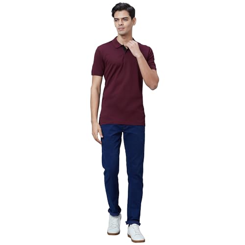Image of Park Avenue Slim Fit Pure Cotton Print Pattern Polo Neck Casual T-Shirt