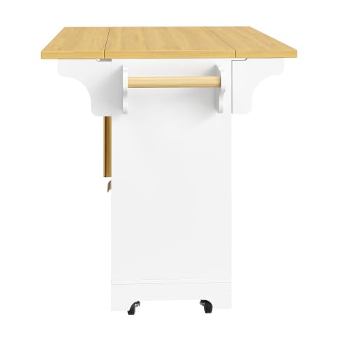 Isola cucina 120 cm bianco, 3 cassetti, tavolo estensibile