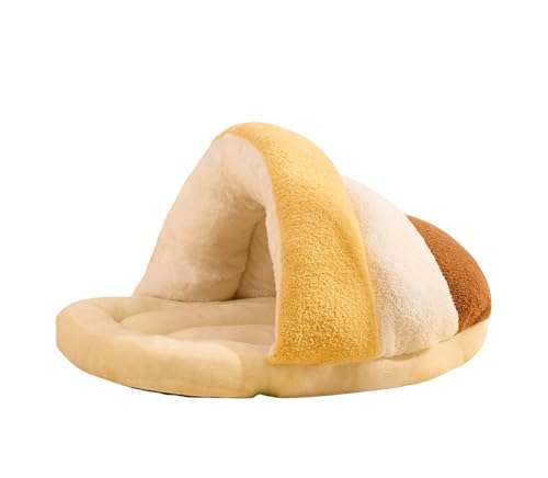 猫ハウス 小型犬ベッド、冬用ペットマット、ドームペットベッド、スリッパ寝袋、猫ハウス ペット用品 かわいいスリッパ型、防寒、ペット用品 (S:40*30CM,イエロー+白)