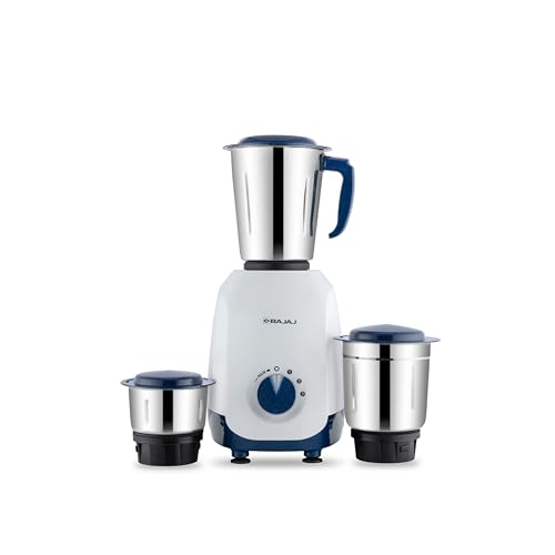 Bajaj Grace 500W Mixer Grinder | Mixie For Kitchen With Duracut Blades | 2-In-1 Blade Function For Dry & Wet Grinding | 3 Mixie Jars | 5-Yr Motor Warranty 【Midnight Blue】