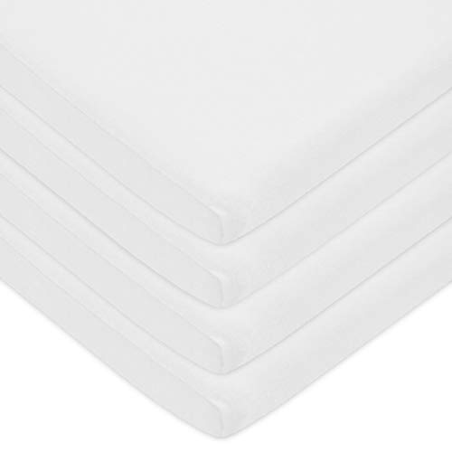 Image of American Baby Company 15 inch x 33 inch Fitted Bassinet Sheet, 100% Natural Cotton Jersey Knit, White, Soft Breathable, for Boys and Girls, Pack of 4