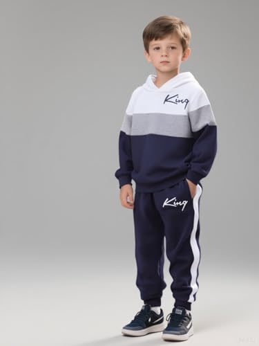 Image of Kids Boys Clothes Color Blocking Hoodie Sweatshirts and Pant 2Pcs Fall Outfits Set Size 5-10